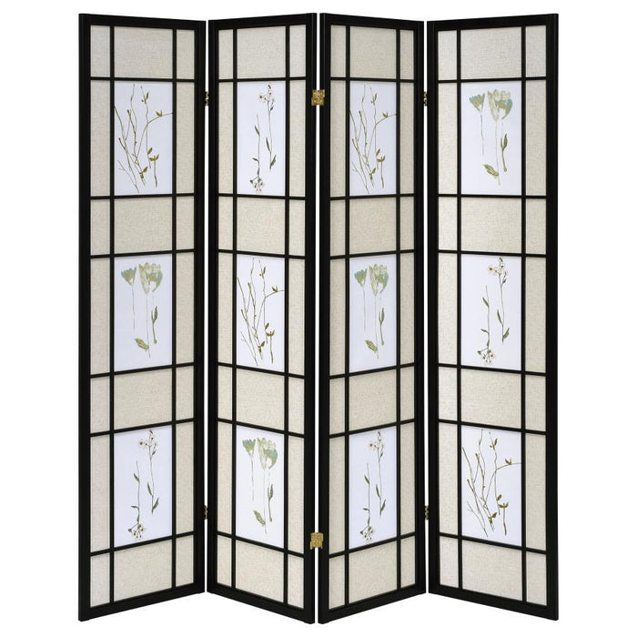 Catabella - 4-Panel Room Divider Folding Shoji Screen Floral - Black - JaxCo Furniture