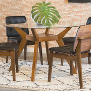 Paxton - Round Glass Top Wood Dining Table - Nutmeg - JaxCo Furniture