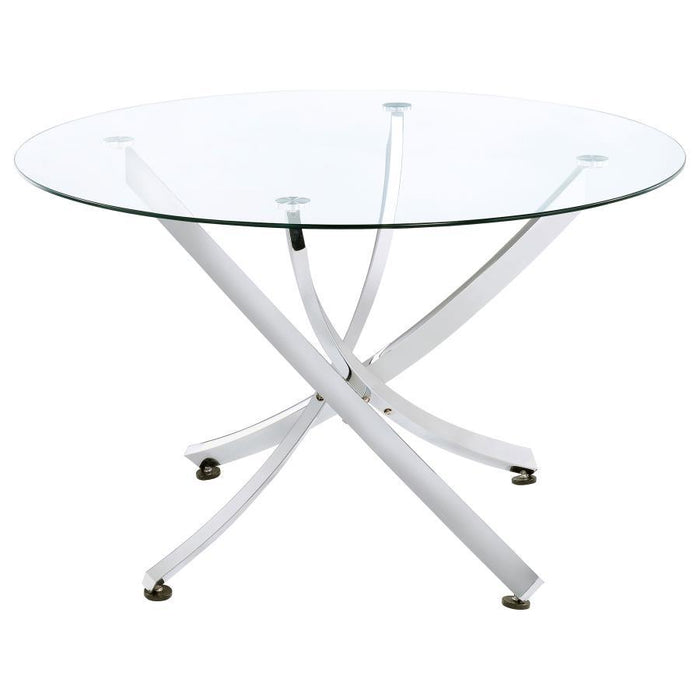 Beckham - 5 Piece Round Glass Top Dining Set - Chrome And White - JaxCo Furniture