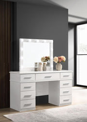 Felicity - 9-Drawer Vanity Table With Lighted Mirror - Glossy White - JaxCo Furniture