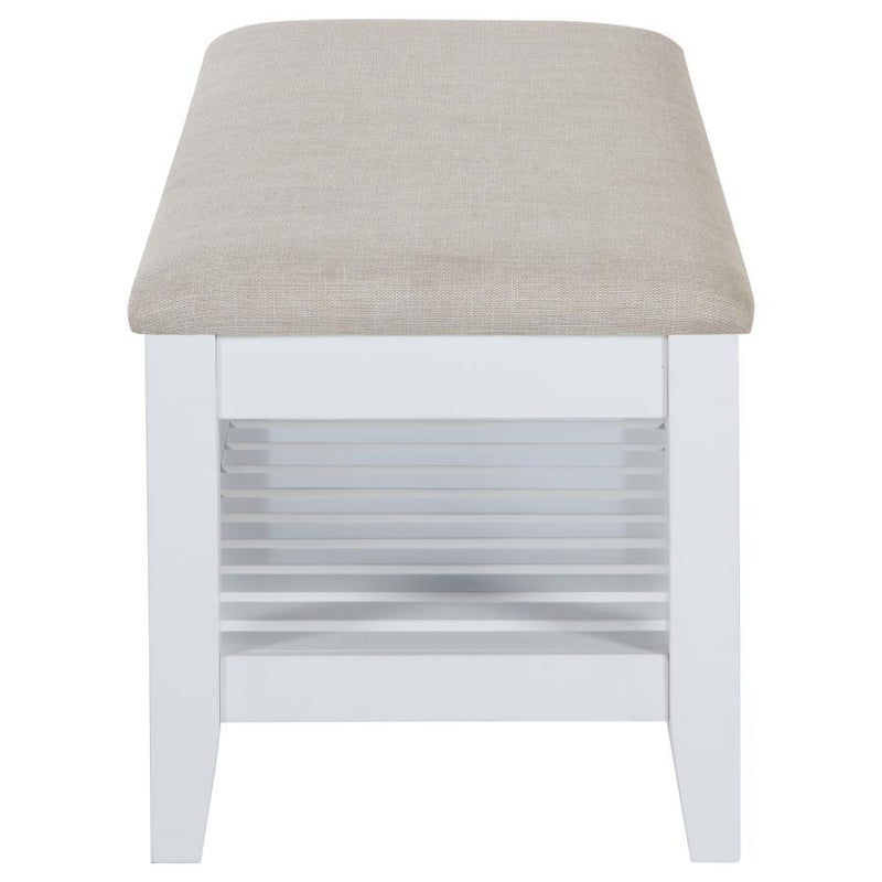 Bexhill - Upholstered Rectangular Bench With Shelf - White - JaxCo Furniture
