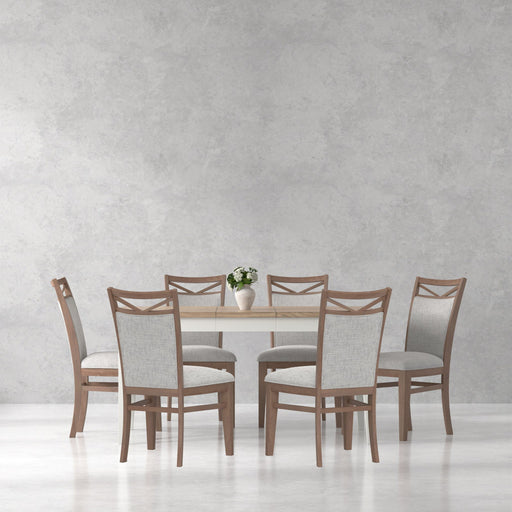 Americana Modern Dining - Rectangular Extendable Dining Table With 6 Upholstered Dining Chairs - Cotton - JaxCo Furniture