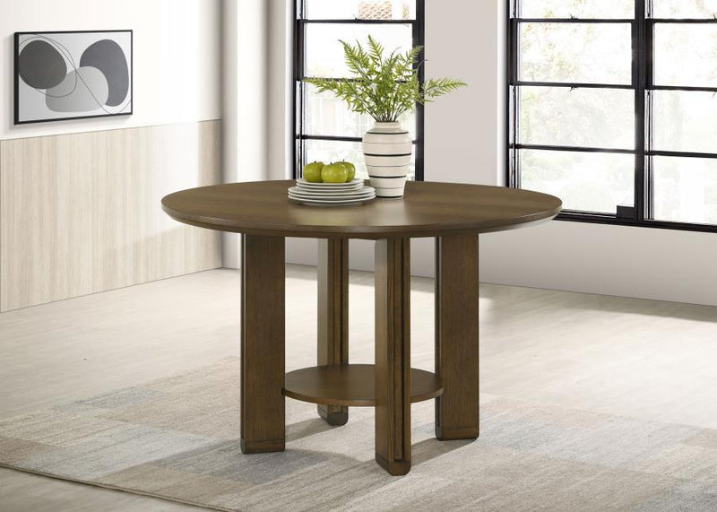 Ottowa - Round Wood Dining Table With Shelf - Brown - JaxCo Furniture