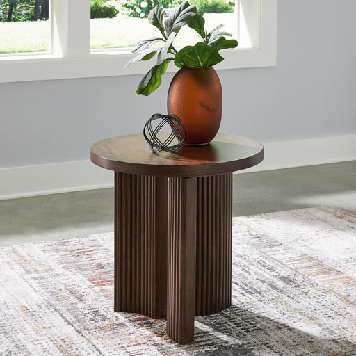 Korestone - Dark Brown - Round End Table - JaxCo Furniture