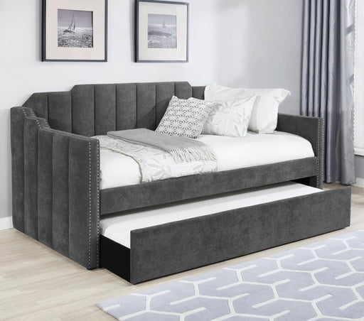 Kingston - Upholstered Twin Daybed With Trundle - Charcoal - JaxCo Furniture