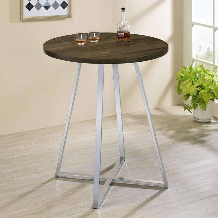 Burkhart - Round Pub Height Bistro Bar Table - Brown Oak - JaxCo Furniture