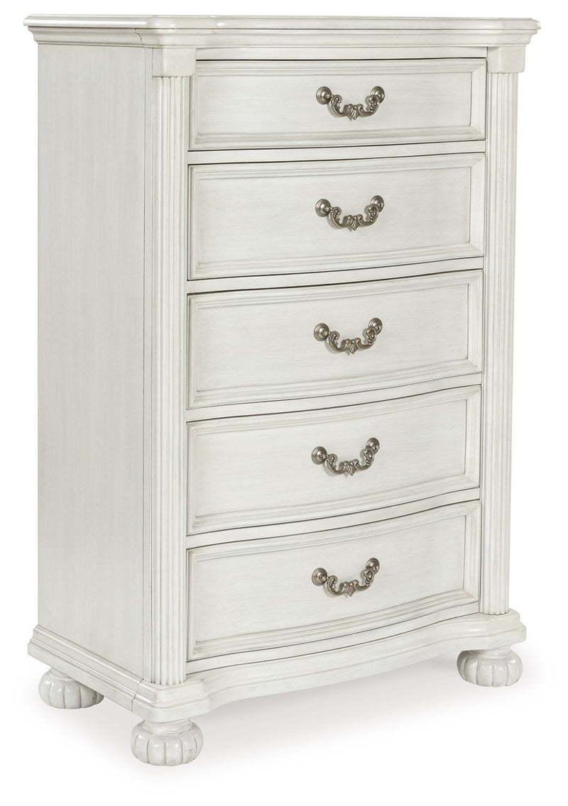 Montelaine - Antique White - Five Drawer Chest - JaxCo Furniture