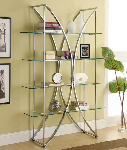 Larson - 4-Shelf Glass Bookshelf - Chrome - JaxCo Furniture