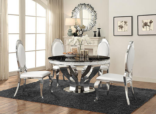 Anchorage - 5 Piece Round Stainless Steel Dining Set - Chrome - JaxCo Furniture