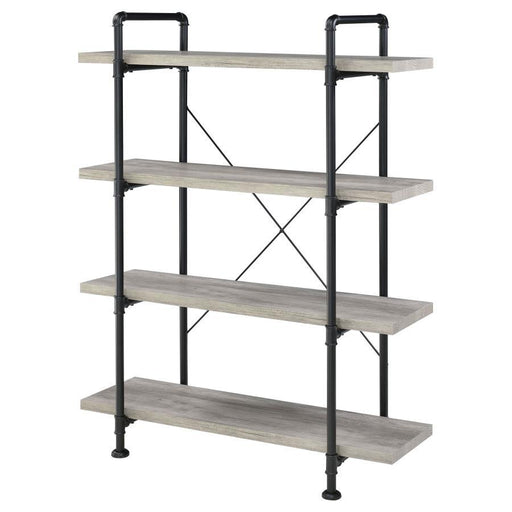 Delray - 4-Shelf Bookshelf - Gray Driftwood And Black - JaxCo Furniture