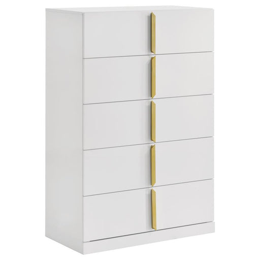 Ines - 5-Drawer Bedroom Chest Of Drawers - White High Gloss - JaxCo Furniture