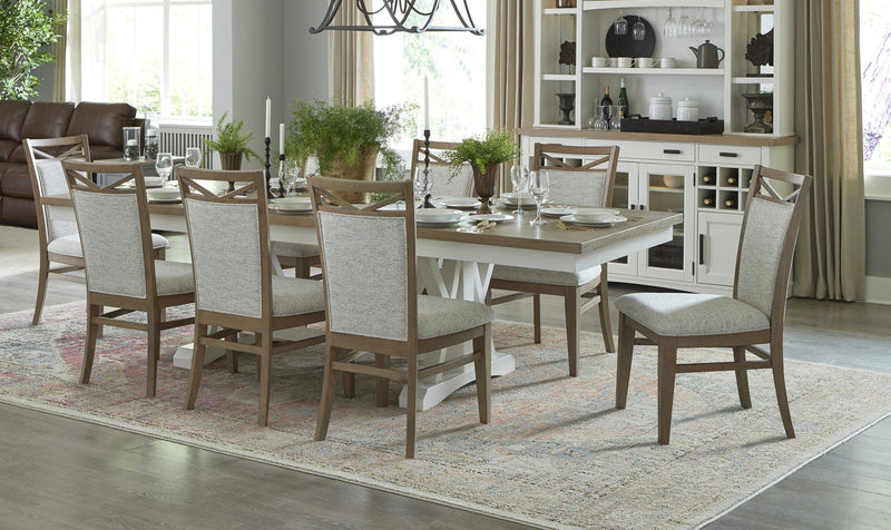 Americana Modern Dining - Extendable Trestle Table With 8 Upholstered Chairs - Cotton - JaxCo Furniture
