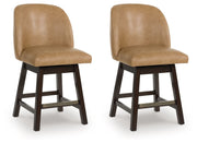 Neymorton - Dark Grayish Brown - Upholstered Swivel Faux Leather Barstool (Set of 2) - JaxCo Furniture