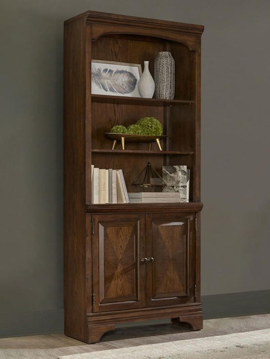 Hartshill - 3-Shelf Cabinet Bookcase - Burnished Oak - JaxCo Furniture