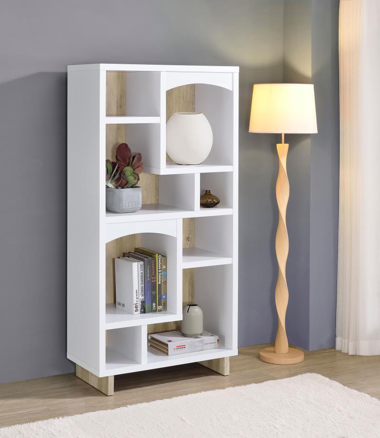 Dalton - 6-Shelf Bookcase - White And Distressed Pine - JaxCo Furniture