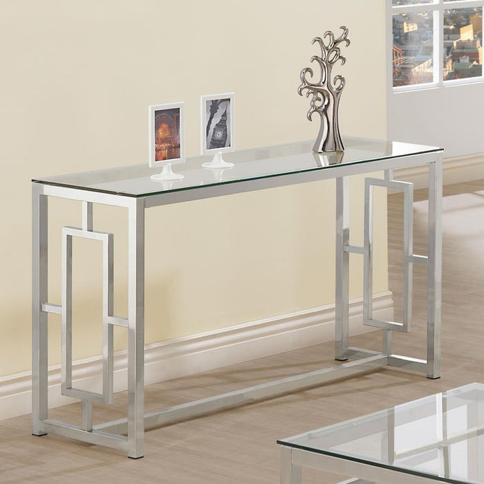 Merced - Glass Top Metal Entryway Sofa Console Table - Nickel - JaxCo Furniture