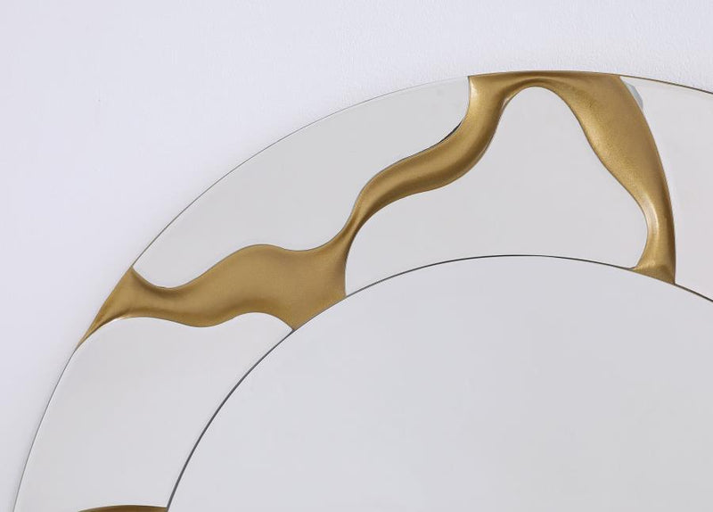 Dorinda - Round Kintsugi Style Wall Mirror - Gold - JaxCo Furniture