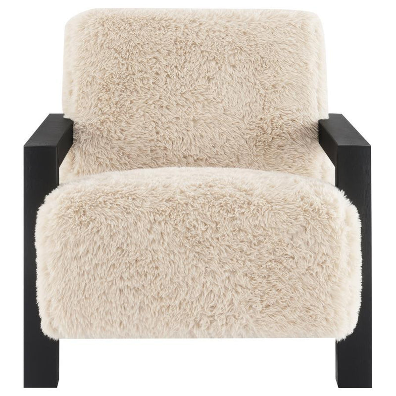Fitzroy - Faux Fur Upholstered Chair Solid Wood Arms - Latte - JaxCo Furniture