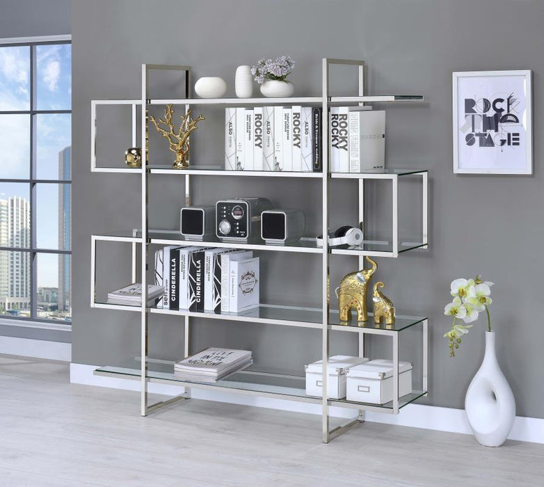 Elmer - 5-Shelf Bookshelf - Clear And Chrome - JaxCo Furniture