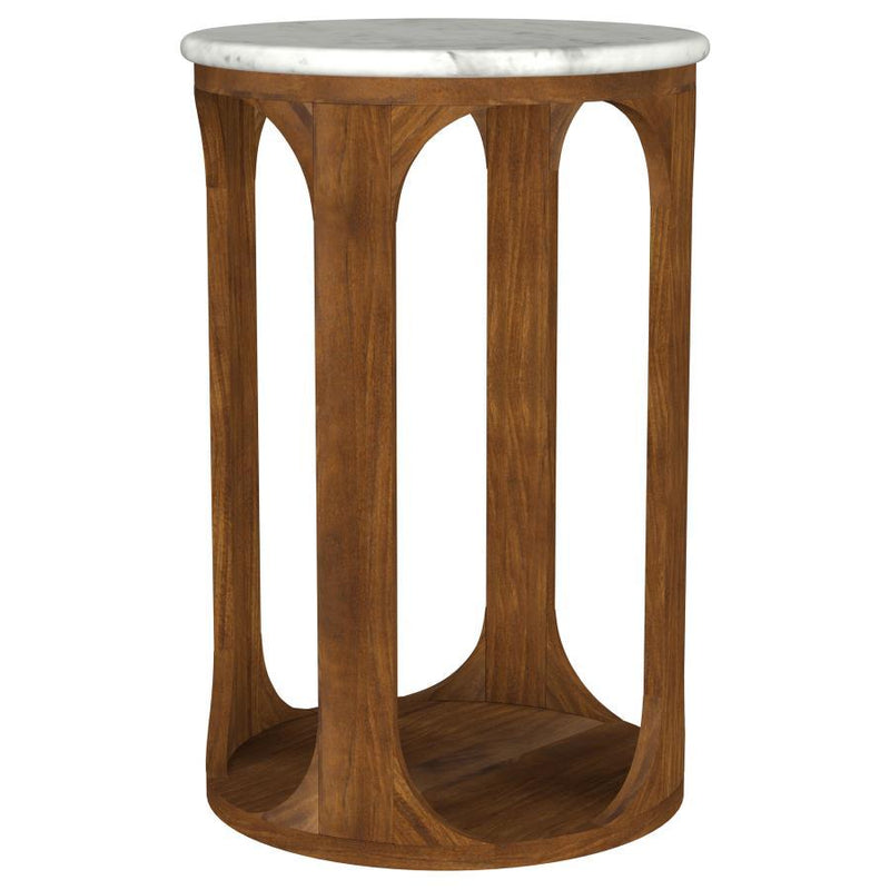 Berkeley - Round Marble Top Side Table - White And Brown - JaxCo Furniture