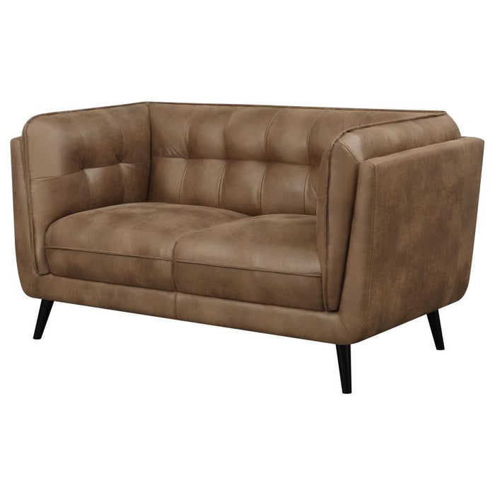 Thatcher - Upholstered Tuxedo Arm Tufted Loveseat - Brown - JaxCo Furniture