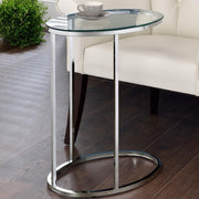 Kyle - Oval Glass Top C-Shaped Sofa Side Table - Chrome - JaxCo Furniture