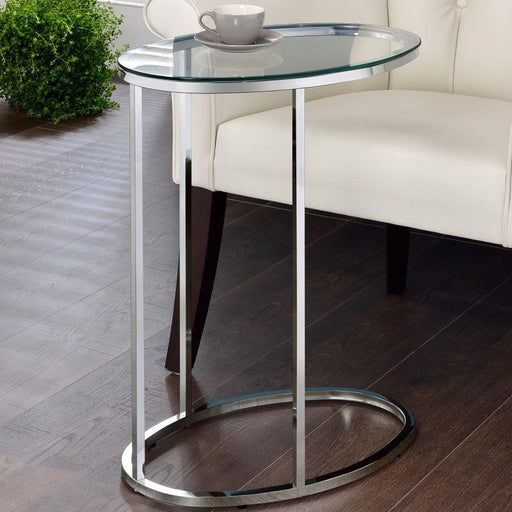 Kyle - Oval Glass Top C-Shaped Sofa Side Table - Chrome - JaxCo Furniture