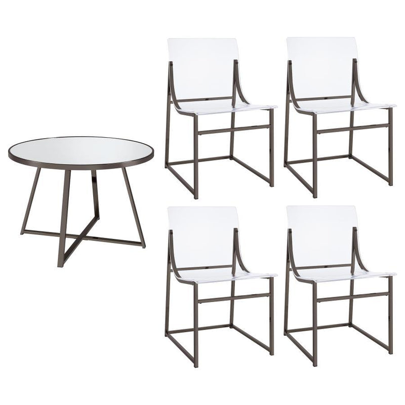 Jillian - 5 Piece Round Mirror Top Dining Set - Black Nickel - JaxCo Furniture