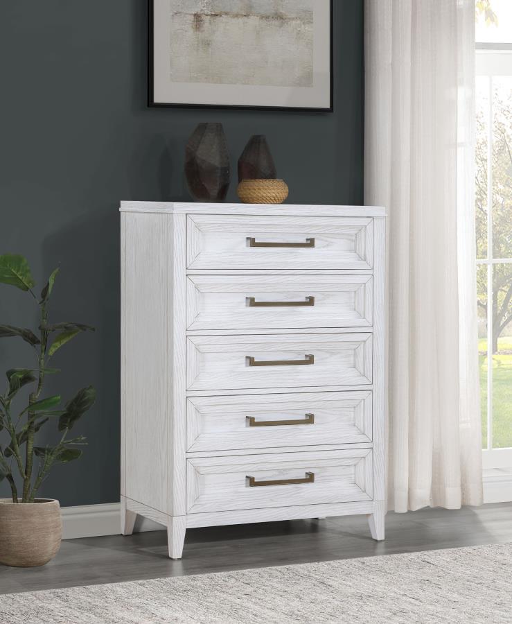 Marielle - 5-Drawer Bedroom Chest - Distressed White - JaxCo Furniture