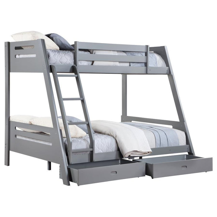 Trisha - 2-Drawer Wood Twin Over Full Bunk Bed - Gray - JaxCo Furniture