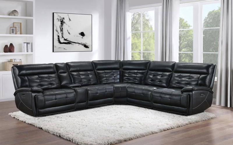 Hewitt - Leather Upholstered Power Reclining Sectional - Black - JaxCo Furniture