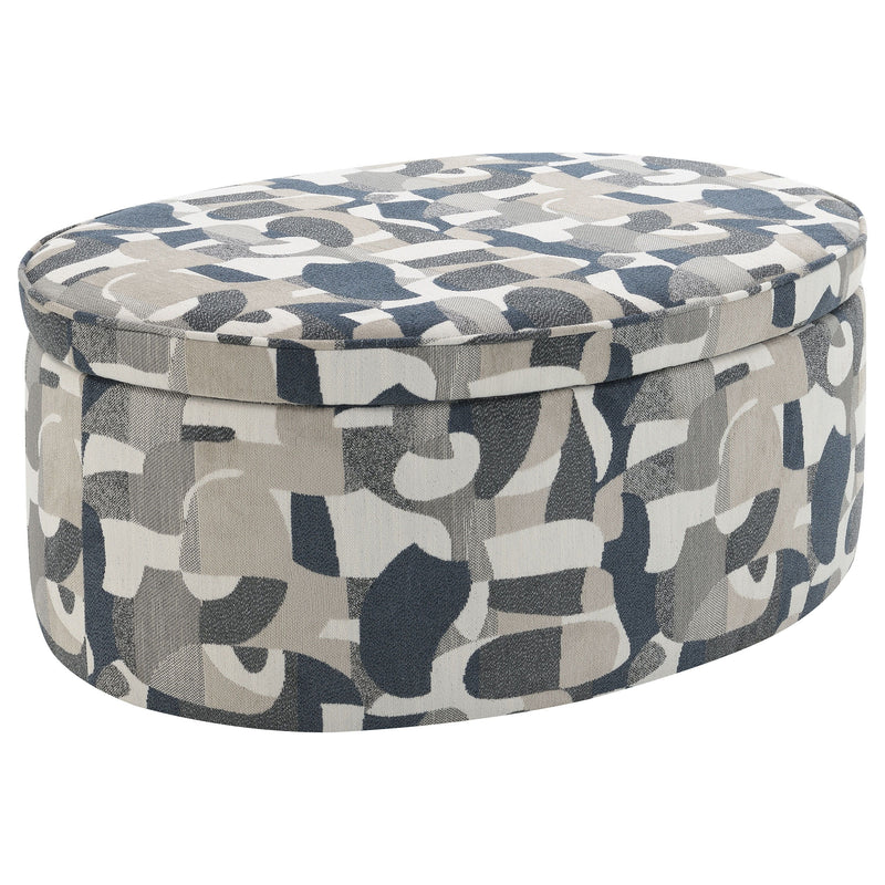 Tomkins - Oval Upholstered Storage Ottoman - Indigo Blue - JaxCo Furniture