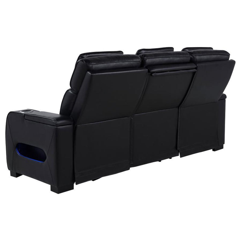 Zuma - Faux Leather Dual Power Reclining LED Sofa - Black - JaxCo Furniture