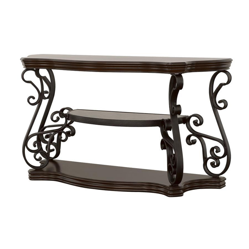 Laney - Scrollwork Entryway Sofa Console Table - Deep Merlot - JaxCo Furniture