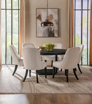 Leandro - 7 Piece Round Dining Table Set - Cream / Burnished Black - JaxCo Furniture