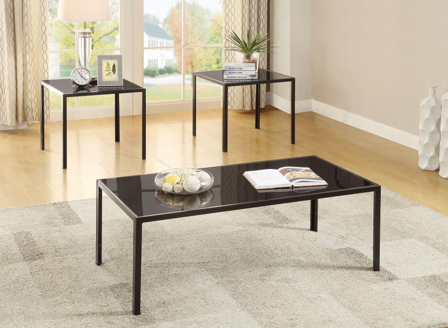 Brock - Rectangular Glass Top Coffee Table Set - Black - JaxCo Furniture