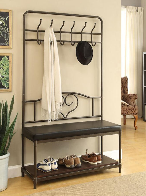 Francesca - 6 Hook Coat Rack Hall Tree Shoe Bench - Dark Bronze - JaxCo Furniture