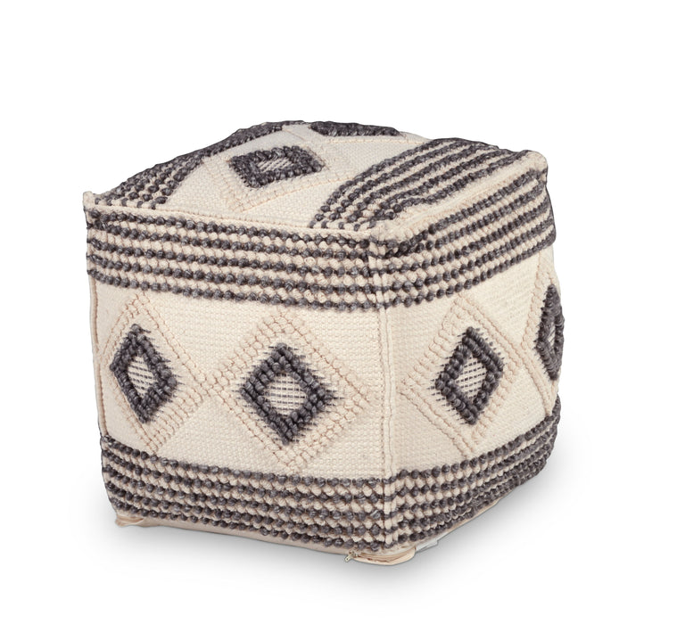 Dalia - Square Handwoven Woolen Pouf - Beige - JaxCo Furniture