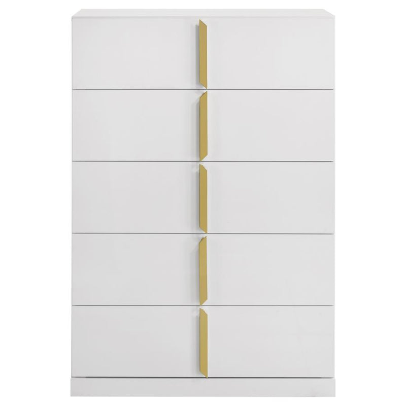 Ines - 5-Drawer Bedroom Chest Of Drawers - White High Gloss - JaxCo Furniture