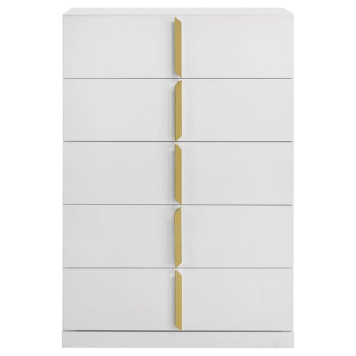 Ines - 5-Drawer Bedroom Chest Of Drawers - White High Gloss - JaxCo Furniture