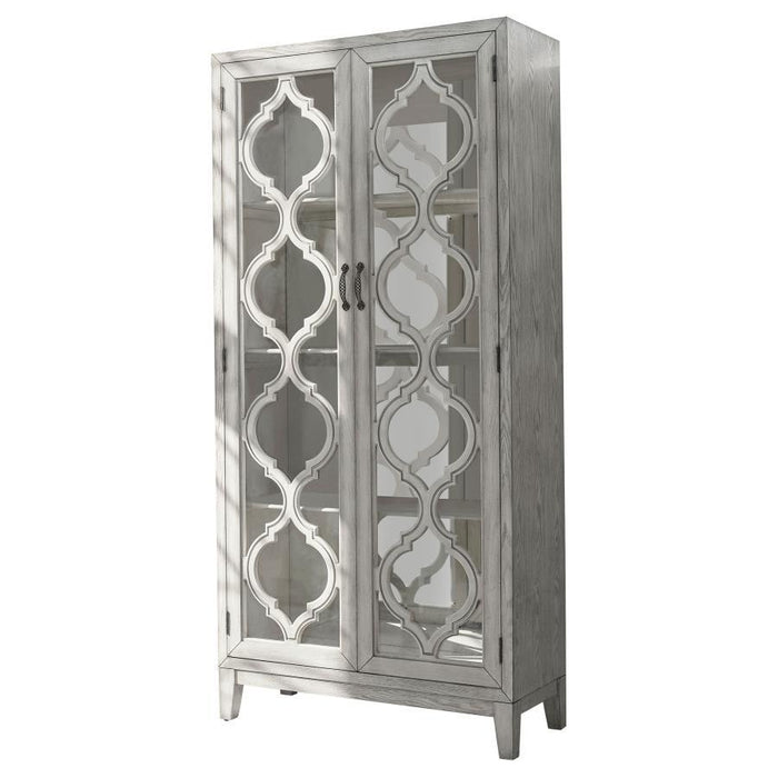 Mckellen - 2 Door Wood Trellis Tall Cabinet - Distressed White - JaxCo Furniture