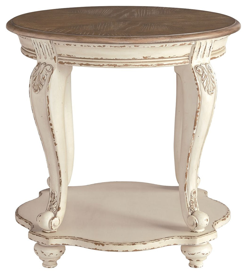 Realyn - White / Brown - Round End Table - JaxCo Furniture