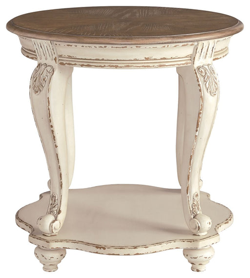 Realyn - White / Brown - Round End Table - JaxCo Furniture