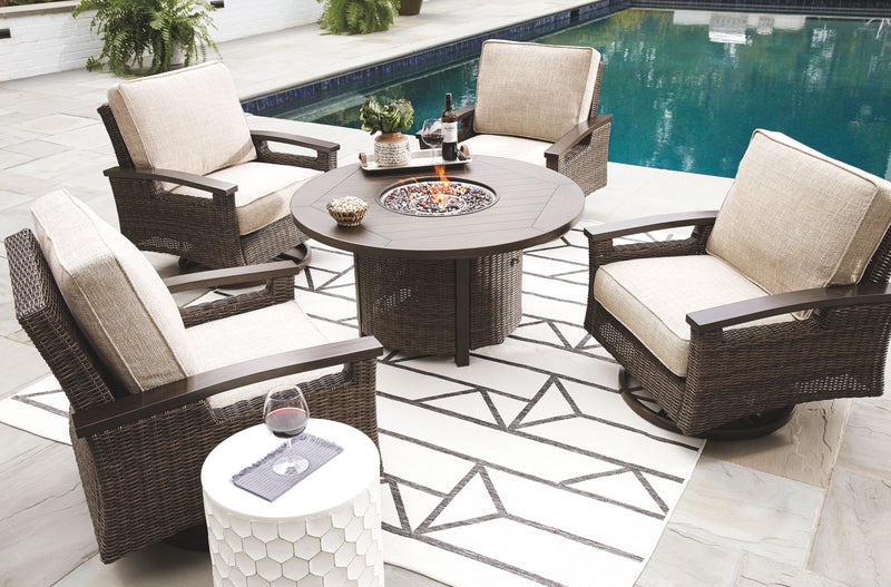 Paradise Trail - Medium Brown - 5 Pc. - Conversation Set with 4 Swivel Lounge Chairs - JaxCo Furniture