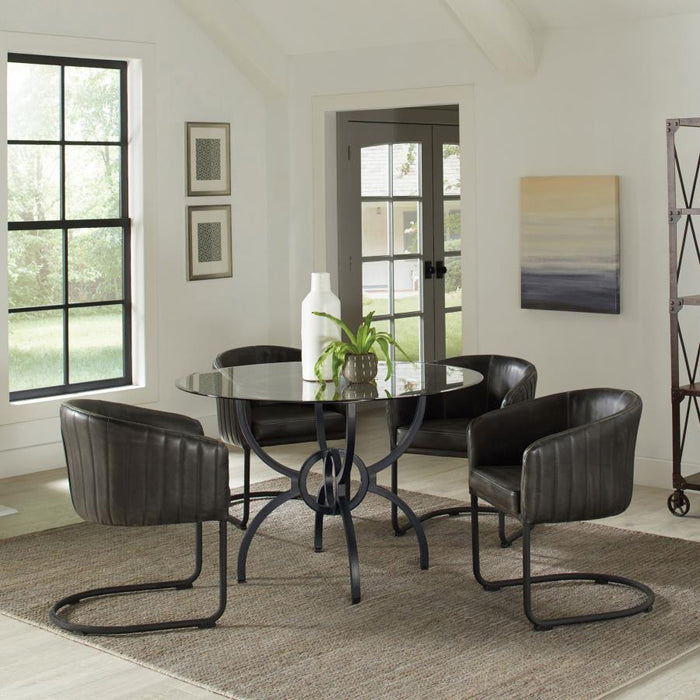 Aviano - 5 Piece Round Glass Top Dining Table Set - Gunmetal - JaxCo Furniture