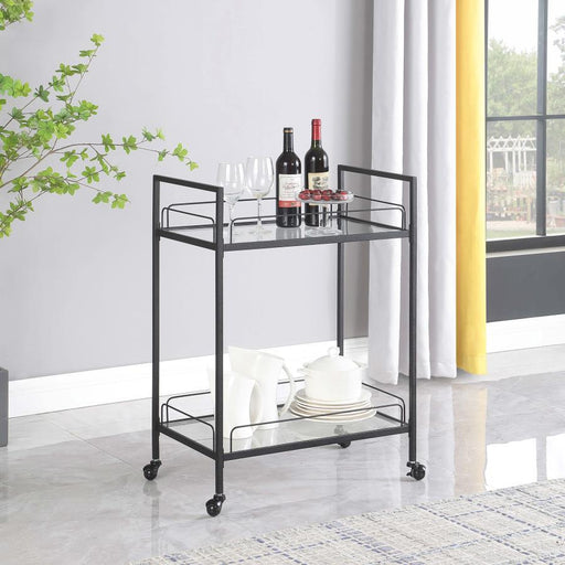 Curltis - 2-Tier Rectangular Glass Shelf Metal Bar Cart - Black - JaxCo Furniture