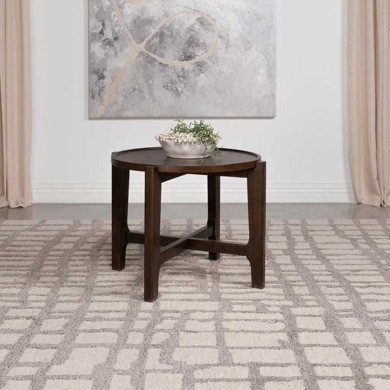 Cota - Round Solid Wood End Table - Dark Brown - JaxCo Furniture