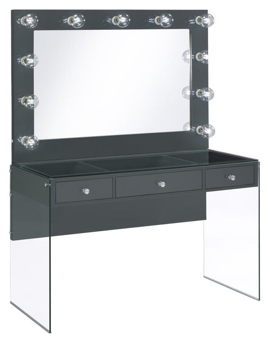 Afshan - 3-Drawer Vanity Set With Lighting - Gray High Gloss - JaxCo Furniture