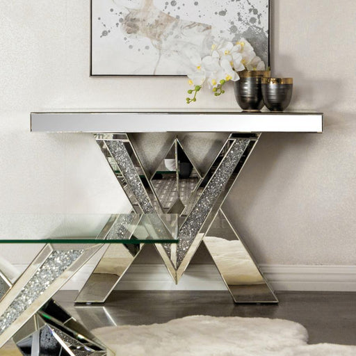 Taffeta - V-Shaped Mirrored Entryway Console Table - Silver - JaxCo Furniture