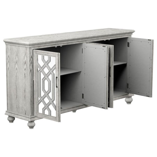 Melanie - 4 Door Wood Trellis Accent Cabinet - Distressed White - JaxCo Furniture